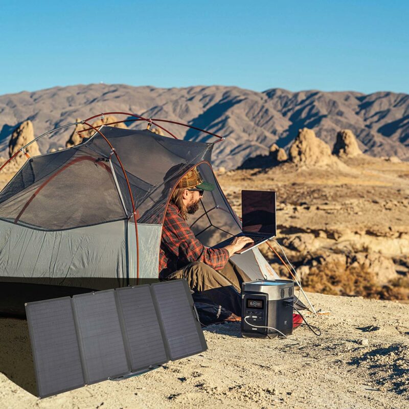 Panneau solaire 160W ecoflow utilisé pour du camping