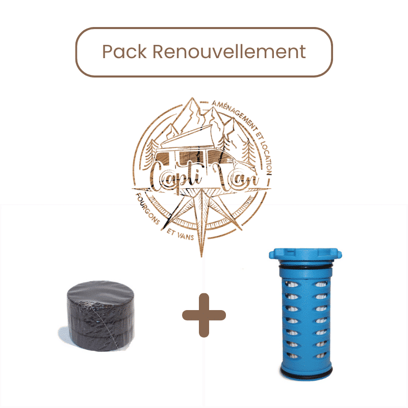 Pack complet sur fond blanc avec le logo Captivan et la menton "pack renouvellement"