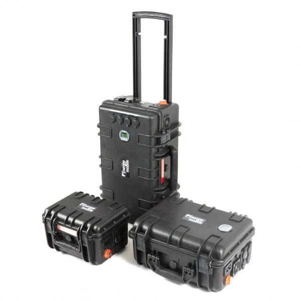 Gamme de batterie valise Powerkase de 60, 80 et 120 Ah sur fond blanc