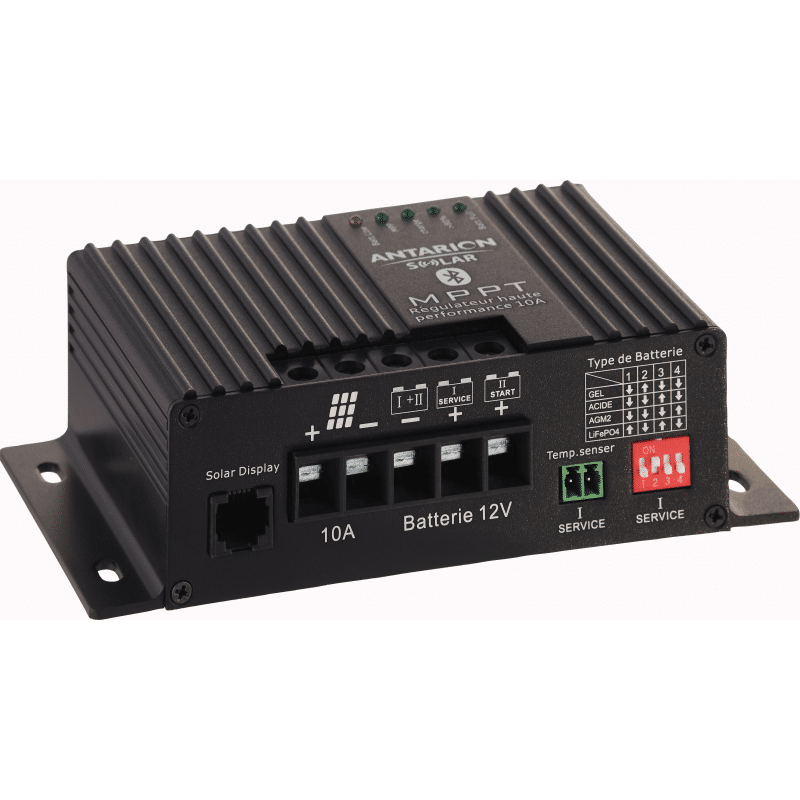 Régulateur solaire MPPT 10A Bluetooth Antarion vu de face
