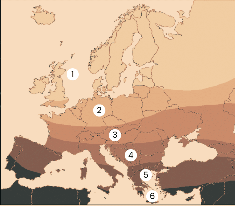 Carte de l'europe en production d'énergie en roadtrip