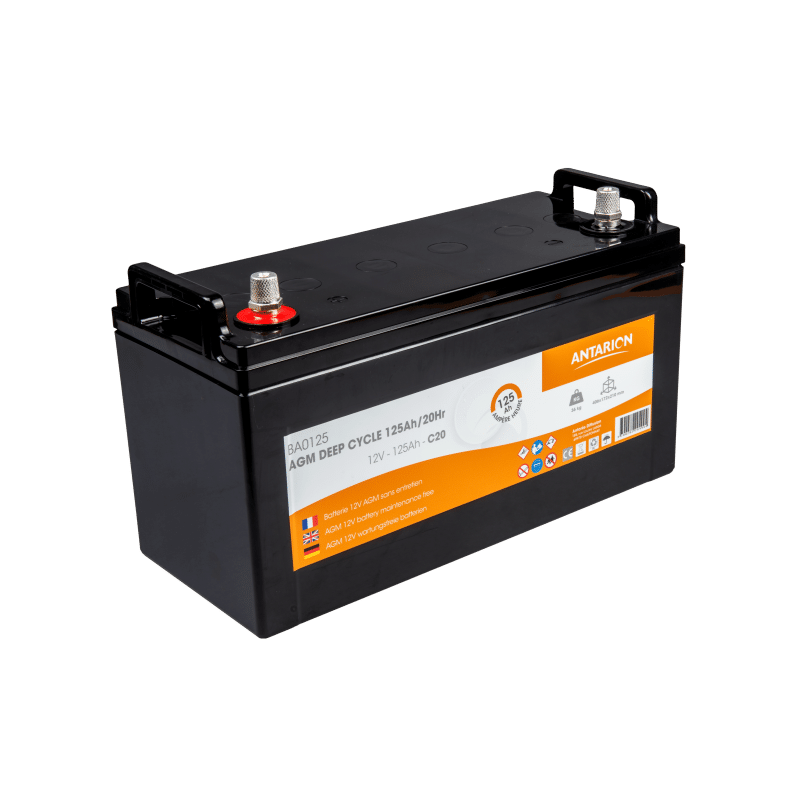 Batterie AGM 125Ah 12V Antarion sur fond blanc
