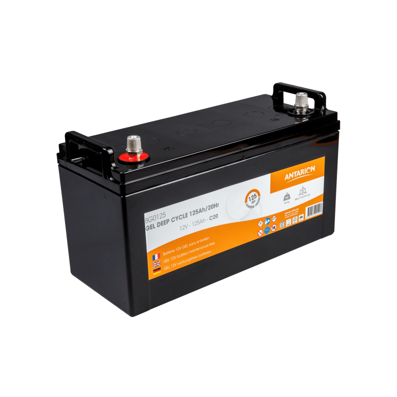 Batterie GEL 125Ah 12V Antarion sur fond blanc