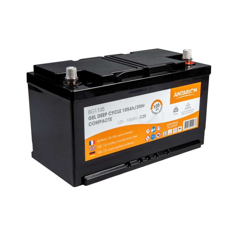 Batterie GEL 105Ah 12V Antarion sur fond blanc