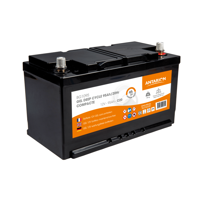 Batterie GEL 95Ah 12V Antarion sur fond blanc