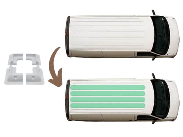 Schéma de l'installation de support pour panneau solaire sur toit d'un fourgon