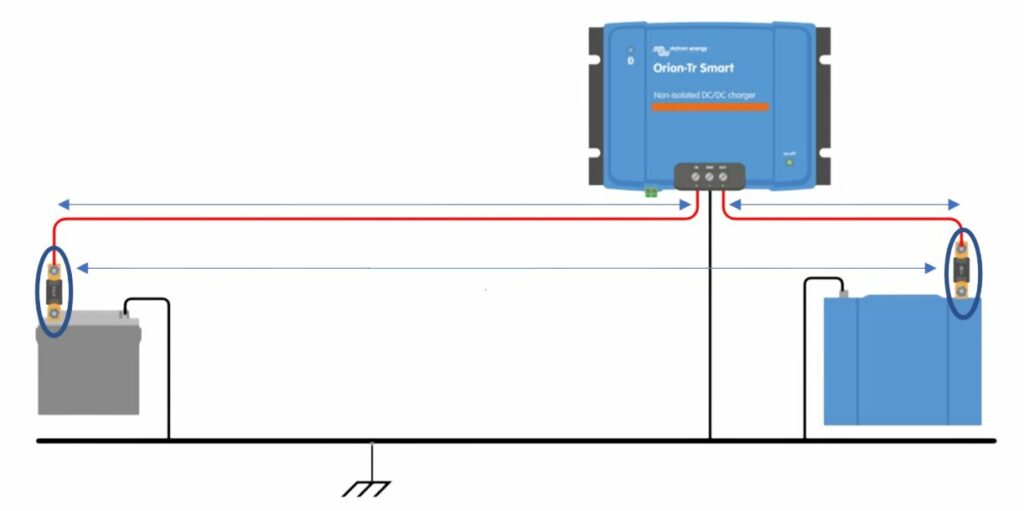 Schéma de branchement DCDC Victron Energy non isolé