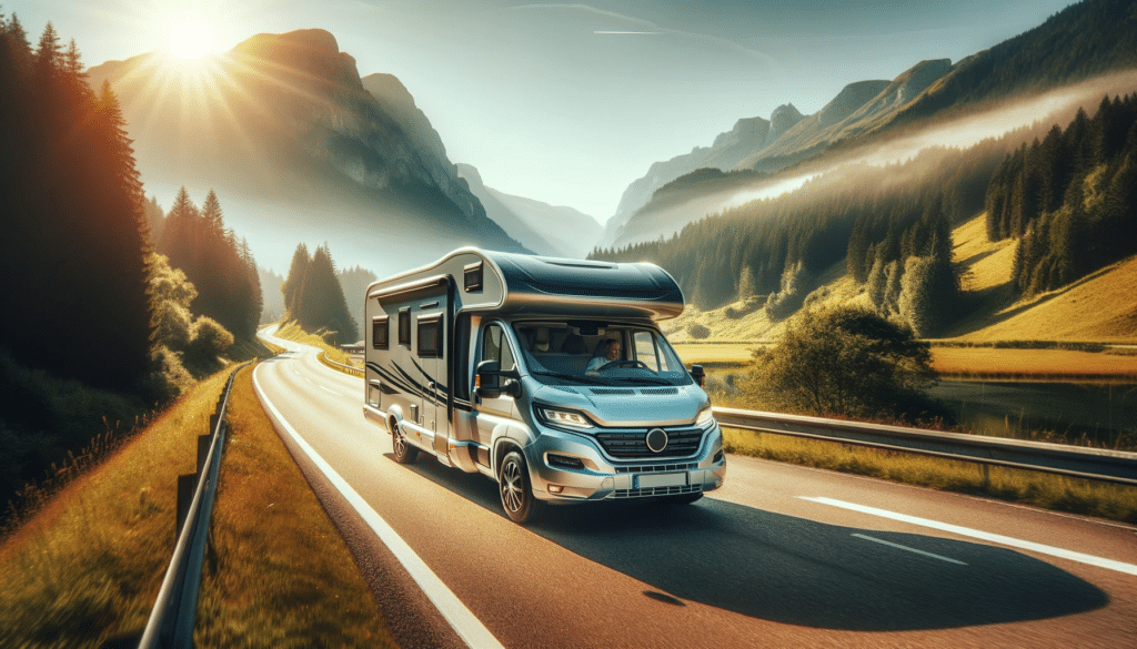 Image d'un homme conduisant son camping-car sur une route