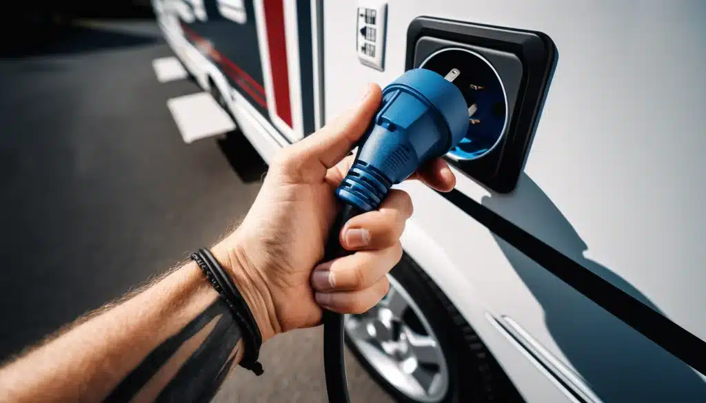 Chargement d'un camping-car avec un chargeur de batterie 230v.