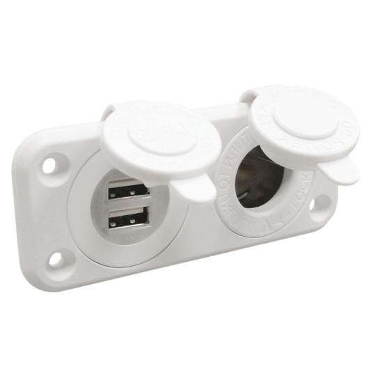 PRISE USB-A + ALLUME-CIGARE BLANCHE OSCULATI - Captivan, accessoire essentiel pour tableau électrique de bateau ou fourgon aménagé.