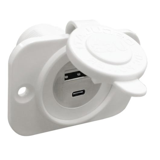 PRISE USB-A + USB-C OSCULATI de Captivan, sortie 1 x USB-A et 1 x USB-C, idéale pour fourgon aménagé, camping-car et bateau.