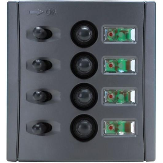 TABLEAU 4 DISJONCTEURS OSCULATI de Captivan, accessoire étanche pour bateau et fourgon, avec éclairage LED.