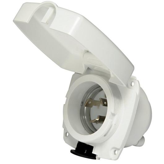 NEW EDGE SOCLE BLANC 16A OSCULATI, Captivan, prise de quai mâle pour raccordement électrique bateau avec fiches femelle 30A et 16A.