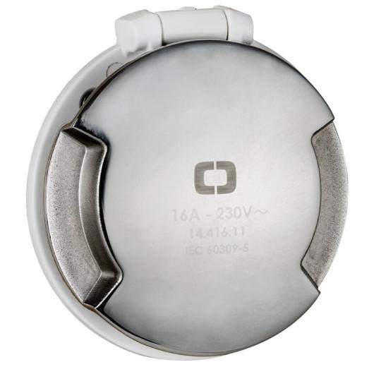 SOCLE 3P CRUISER 16 A | 230 V OSCULATI par Captivan, socle électrique 230V, étanchéité IP67, disponible en blanc ou inox.