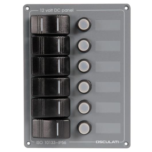 TABLEAU ÉLECTRIQUE ALU 6 INTERRUPTEURS OSCULATI, Captivan, équipement électrique étanche IP56 pour bateau et fourgon 12V/24V.