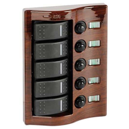 TABLEAU ÉLECTRIQUE À DISJONCTEURS ACAJOU OSCULATI de Captivan, idéal pour bateau, camping-car ou van avec 6 ou 8 interrupteurs.