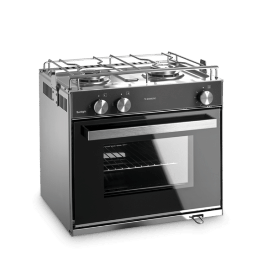 Cuisinière SUNLIGHT DOMETIC par Captivan, design compact avec four et 2 feux, idéale pour la cuisine de votre bateau.