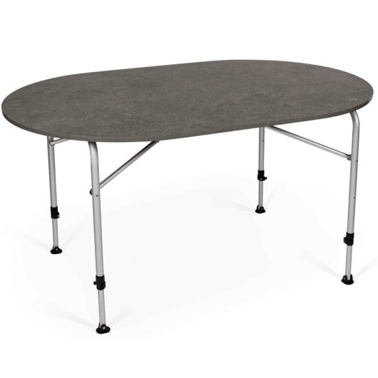 ZERO CONCRETE OVAL TABLE DOMETIC de Captivan, table ovale légère pour camping, pieds réglables, effet béton, 140 x 90 cm.